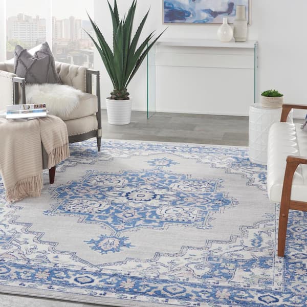 Whimsicle Grey Blue 7 ft. x 10 ft. Center Medallion Traditional Area Rug
