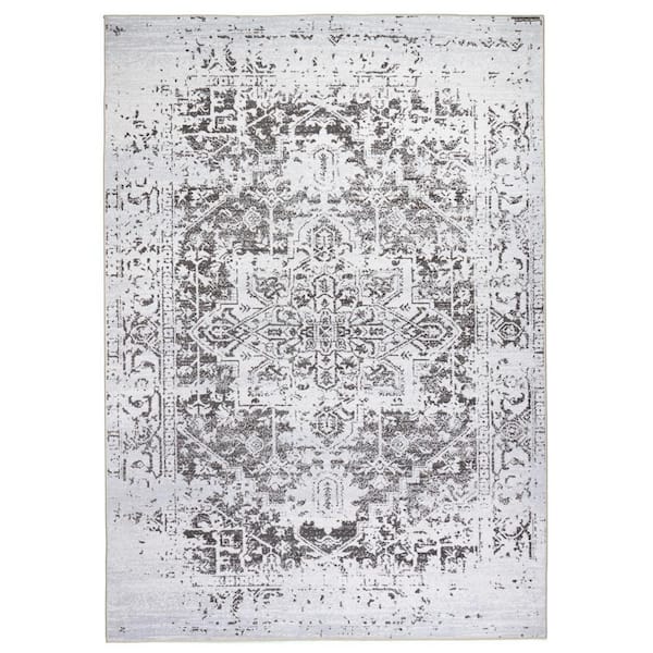 Himalayas Brown Creme 5 ft. 8 in. x 9 ft. Machine Washable Modern Floral Abstract Polyester Non-Slip Backing Area Rug