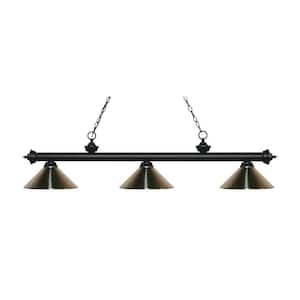 Riviera 3-Light Matte Black and Metal Brushed Nickel Shade Billiard Light With No Bulbs Included