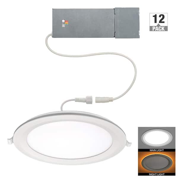 Commercial Electric 8 in. Canless Recessed Light with Night Light LED Flush Mount 1800LM Adjustable CCT New Construction Remodel (12-Pack)