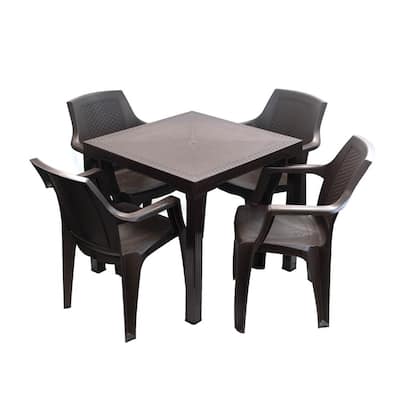 Espresso 5-Piece Resin Outdoor Table and Chair Set