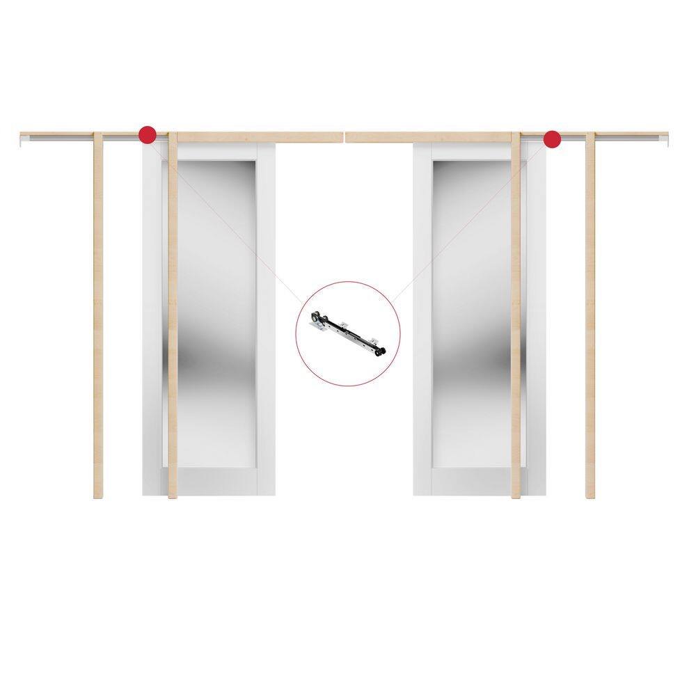 60 in. x 80 in. 1-Lite Mirror Glass White Primed Solid Wood Sliding Pocket Door with Soft Close, Frame and Hardware price history on PriceWatchPro