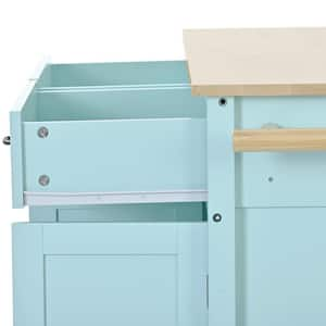 54.3 in. W Green Solid Wood Top Kitchen Cart with Locking Wheels, 4-Door Cabinet and 2-Drawers