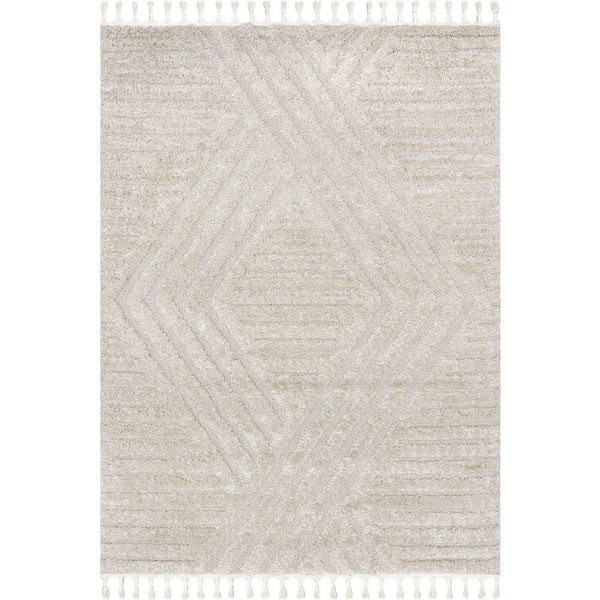 Ellie Traverse Shag 7 ft. x 9 ft. Beige Indoor Area Rug