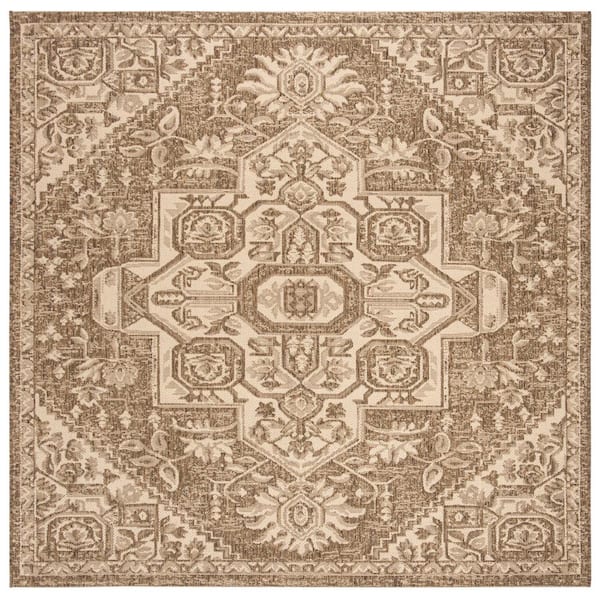Linden Cream/Beige 4 ft. x 4 ft. Ornate Medallion Indoor/Outdoor Square Area Rug
