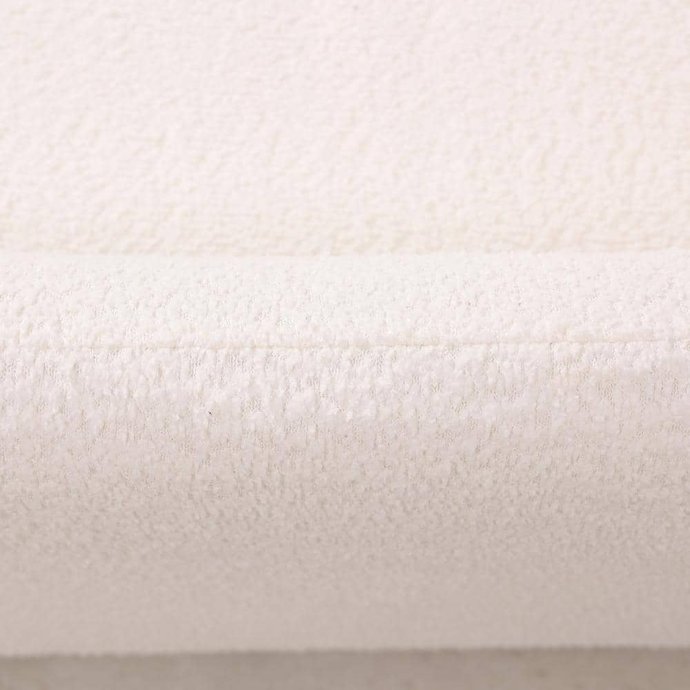 White Boucle Barrel Accent Chair with Pine Wood Base