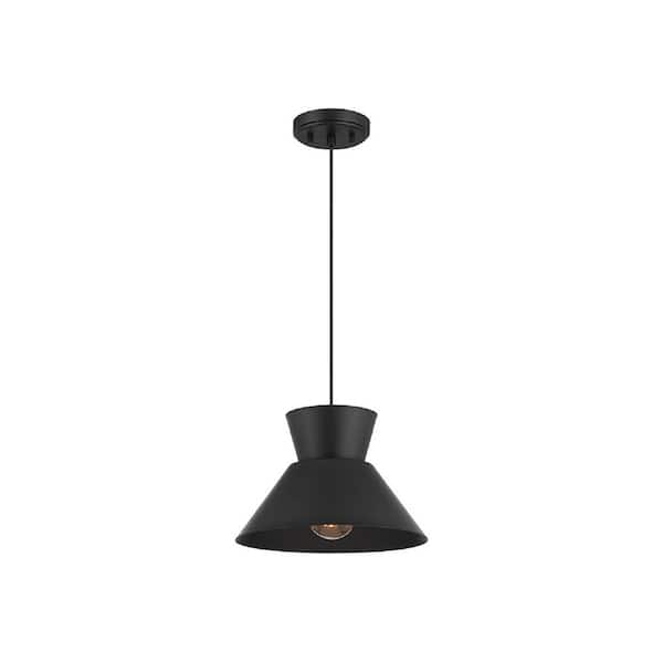 Savoy House Meridian 12 in. W x 7.75 in. H 1-Light Matte Black Mid-Century Modern Pendant Light with Metal Shade, No Bulb Included