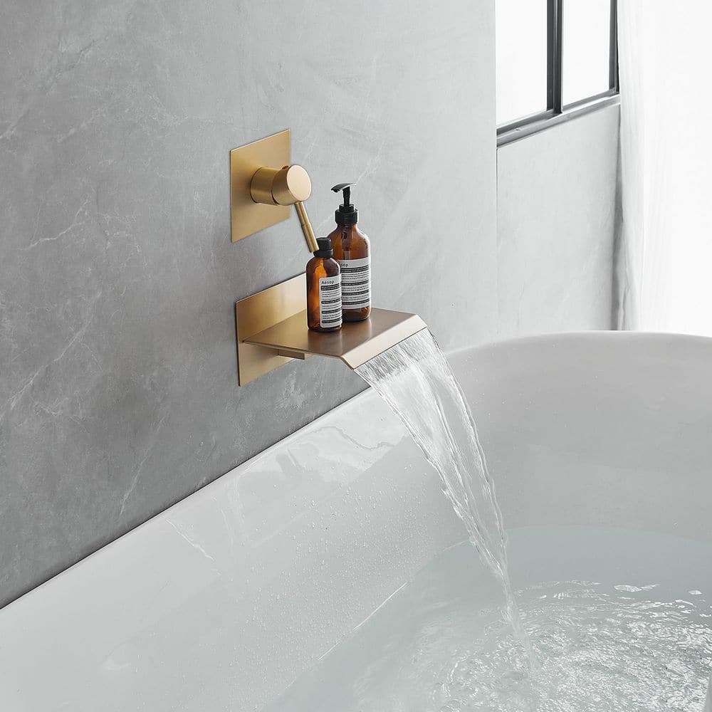 Brushed Gold Wall-Mount Waterfall Faucet with Lever Handle