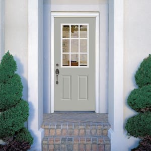 32 in. x 80 in. 9 Lite Right-Hand Inswing Painted Steel Prehung Front Exterior Door with Brickmold