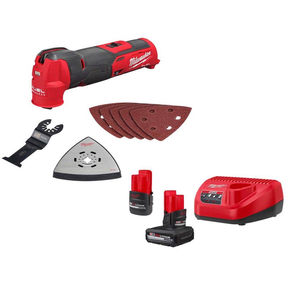 Milwaukee M12 FUEL 12V Lithium-Ion Cordless Oscillating Multi-Tool w/High  Output 5.0 Ah and 2.5 Ah Batteries  Charger 2526-20-48-59-2452S The Home  Depot
