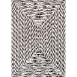 Chevron Modern Concentric Squares Black/Light Gray 3 ft. x 5 ft. Indoor/Outdoor Area Rug