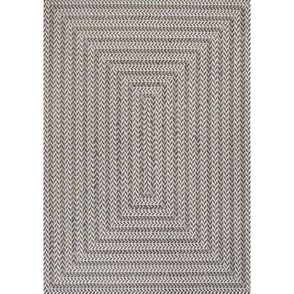 Chevron Modern Concentric Squares Black/Light Gray 4 ft. x 6 ft. Indoor/Outdoor Area Rug