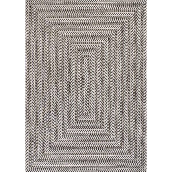 Chevron Modern Concentric Squares Black/Light Gray 8 ft. x 10 ft. Indoor/Outdoor Area Rug