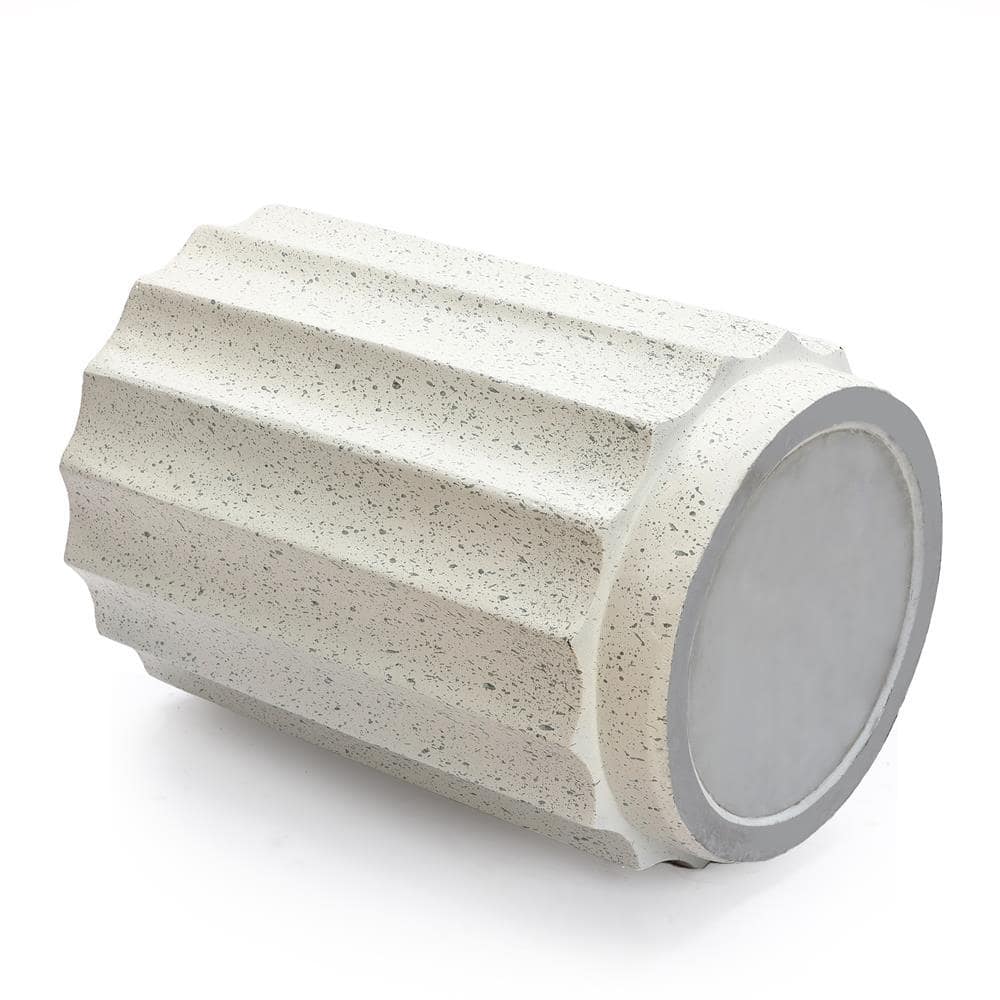 LuxenHome Off White and Gray Cement Fluted Round Side Table