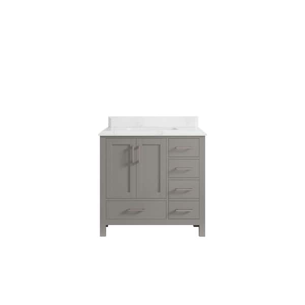 Willow Collections Malibu 36 in. W x 22 in. D x 36 in. H Single Sink Bath Vanity Center in Gray with Cove Edge Empira Quartz Top