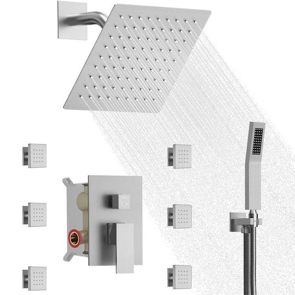 EVERSTEIN 3-Spray Wall Mount Dual Shower Head and Handheld Shower 2.5 GPM with 6-Jets in Brushed Nickel (Valve Included)