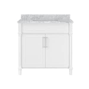 Aberdeen 36 in. W x 22 in. D Single Bath Vanity in White with Carrara Marble Top with White Sink