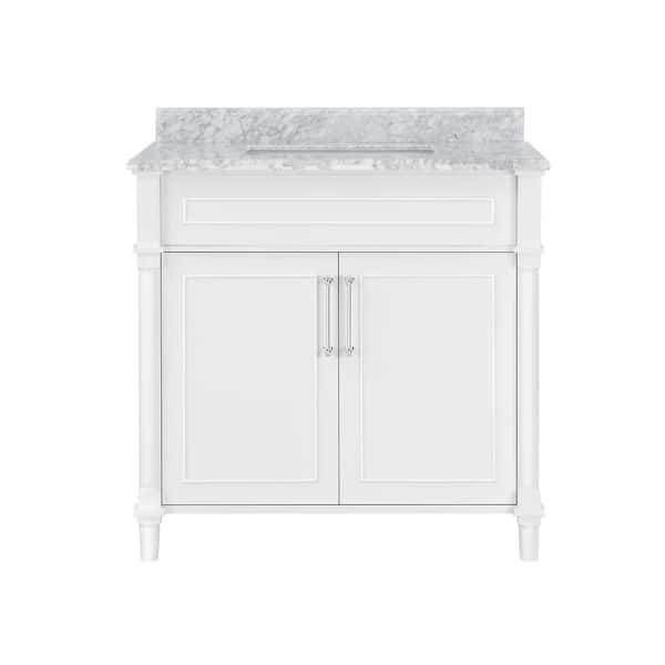 Home Decorators Collection Aberdeen 36 in. W x 22 in. D Single Bath Vanity in White with Carrara Marble Top with White Sink