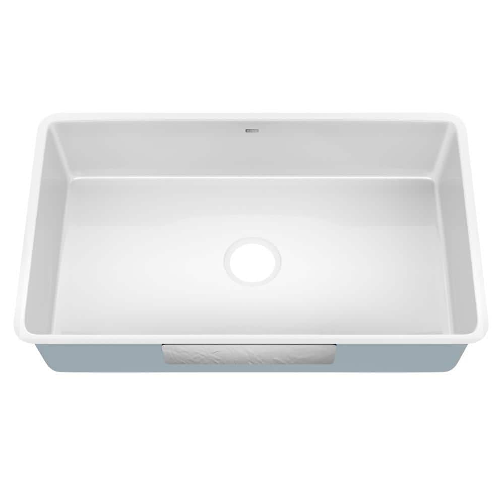 White Porcelain Enameled Steel Undermount Single Bowl Kitchen Sink