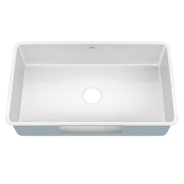 Pintura White Porcelain Enameled 32 in. Single Bowl Undermount Kitchen Sink