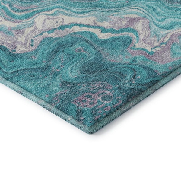 Mayfield Premium Machine Washable Abstract AMF1701 Teal 5 ft. x 7 ft. 6 in. Area Rug