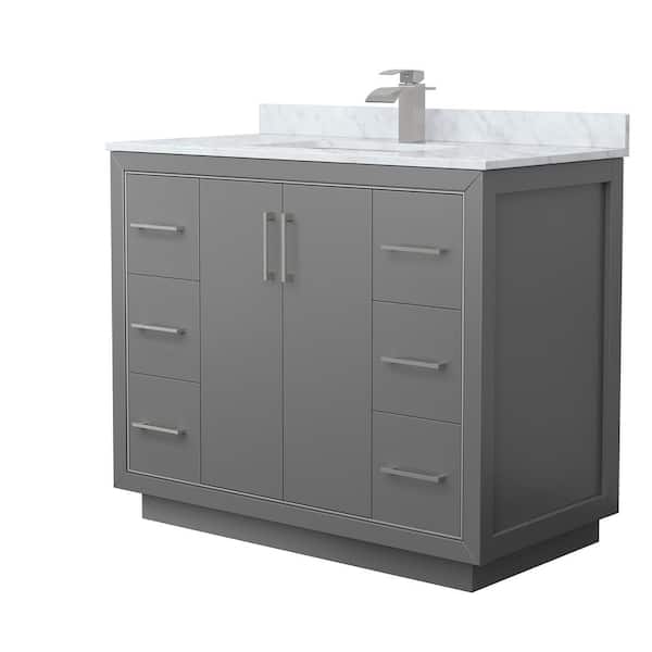 Wyndham Collection Icon 42 in. W x 22 in. D x 35 in. H Single Bath Vanity in Dark Gray with White Carrara Marble Top