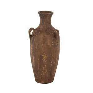 ,Antique Style Distressed Ceramic Decorative Vase with Handles, Dark Brown