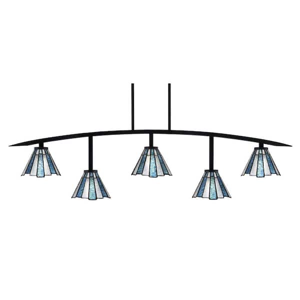 Unbranded Siena 5-Light Matte Black Billiard-Light with Sea Ice Art Glass Shades
