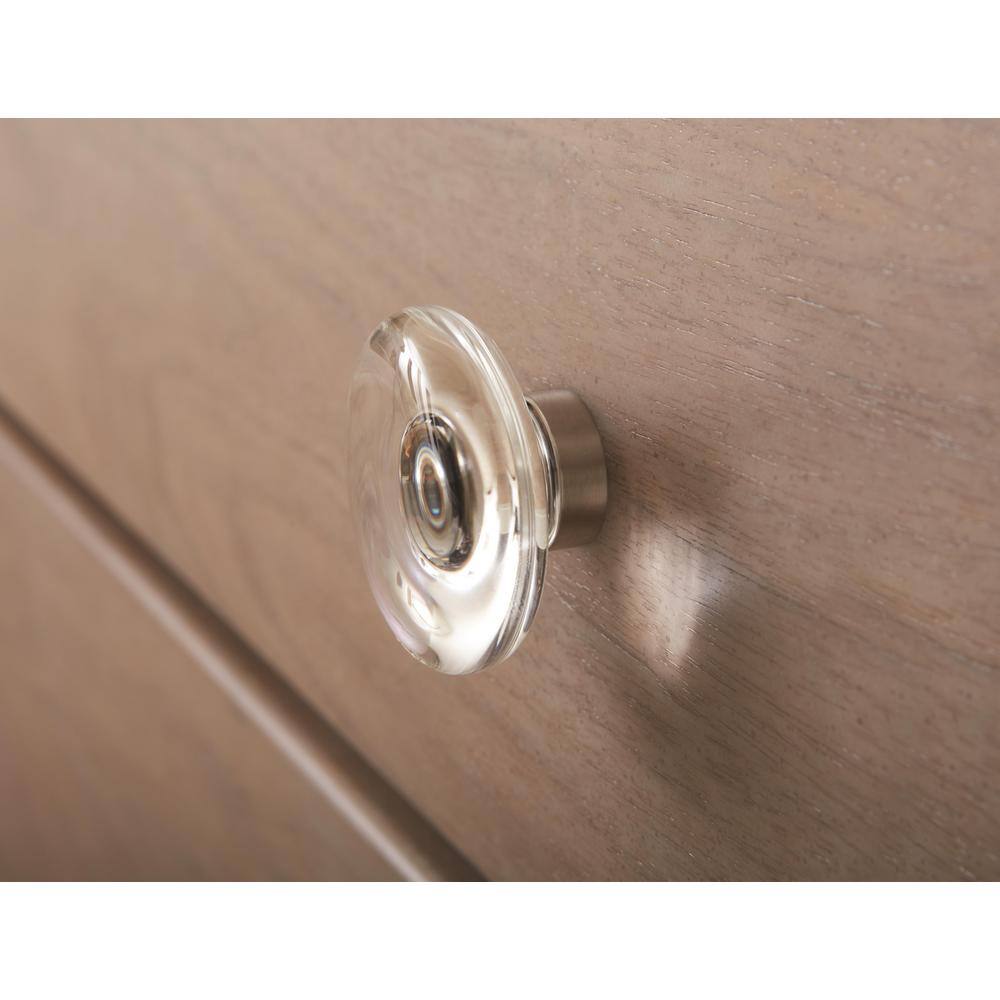 Clear and Brushed Nickel Round Cabinet Knob with Mounting Hardware