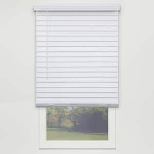 White Cordless Room Darkening Faux Wood Blinds with 2 in. Slats - 34.5 in. W x 64 in. L