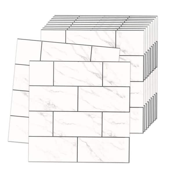 Jeedeson 12 in. x 12 in. Vinyl Peel and Stick Backsplash Tile, Wall Subway Tile in White for Kitchen and Bathroom (30-Pack)
