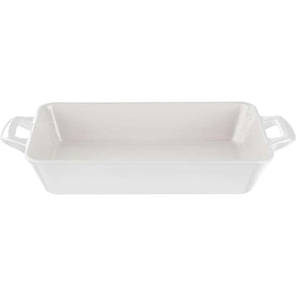 La Cuisine Medium Deep Cast Iron Roasting Pan with Enamel Finish in White