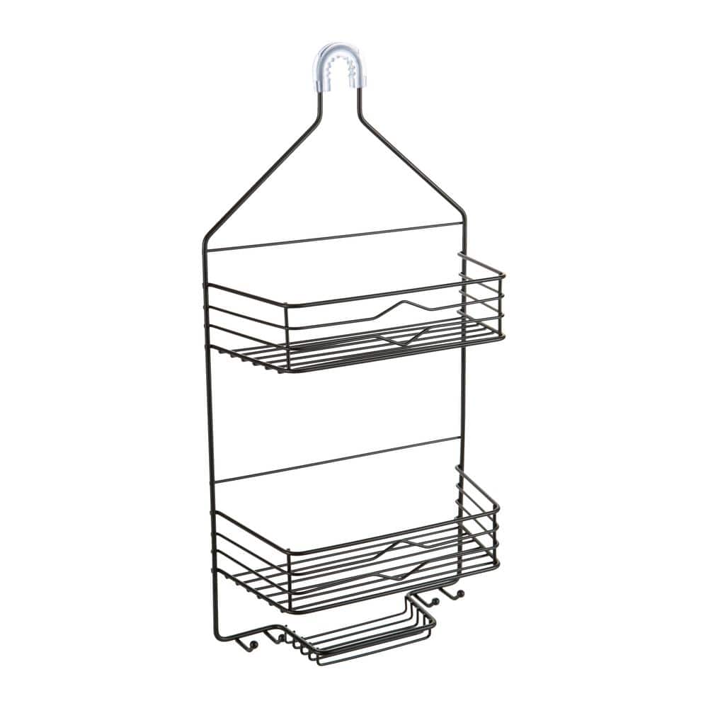 Matte Black Metal 2-Tier Suction Mount Shower Organizer