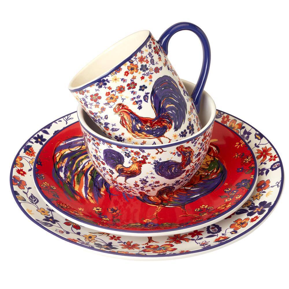 Vibrant Porcelain Rooster Dinnerware Set for 4