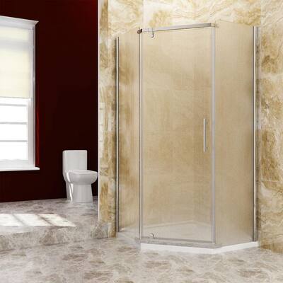 36.6 in. W x 71.8 in. H Neo Angle Pivot Semi Frameless Corner Shower Enclosure in Stainless-Steel with Frosted Glass