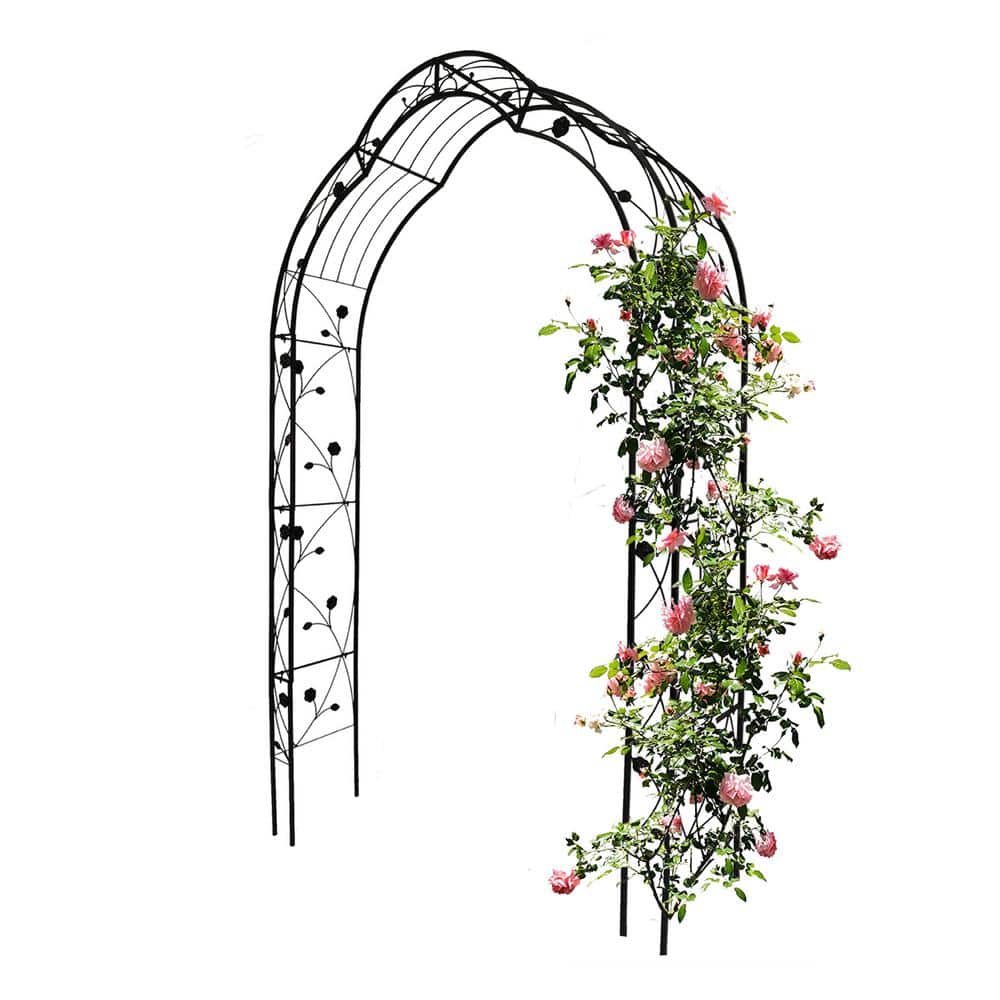 Sudzendf 98 .40 in. Black Metal Outdoor Garden Arbor Trellis with 8
