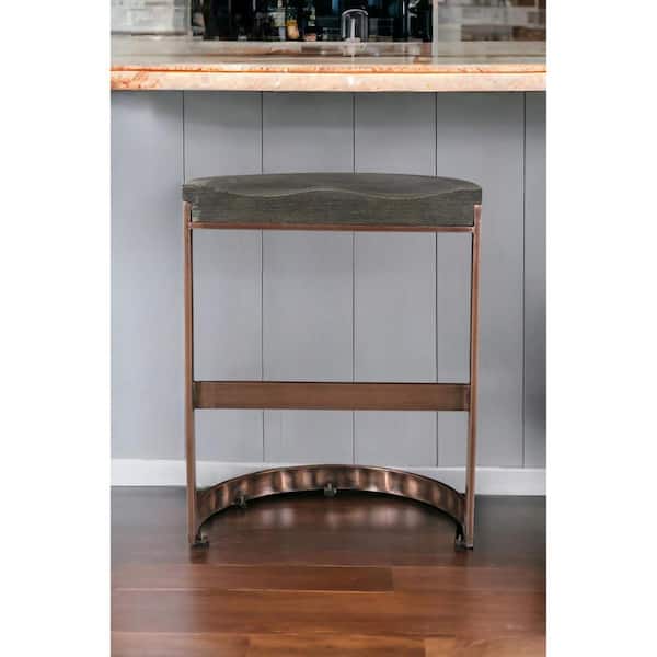 26 in. Copper Backless Metal Counter Height Bar Chair with Wood Seat