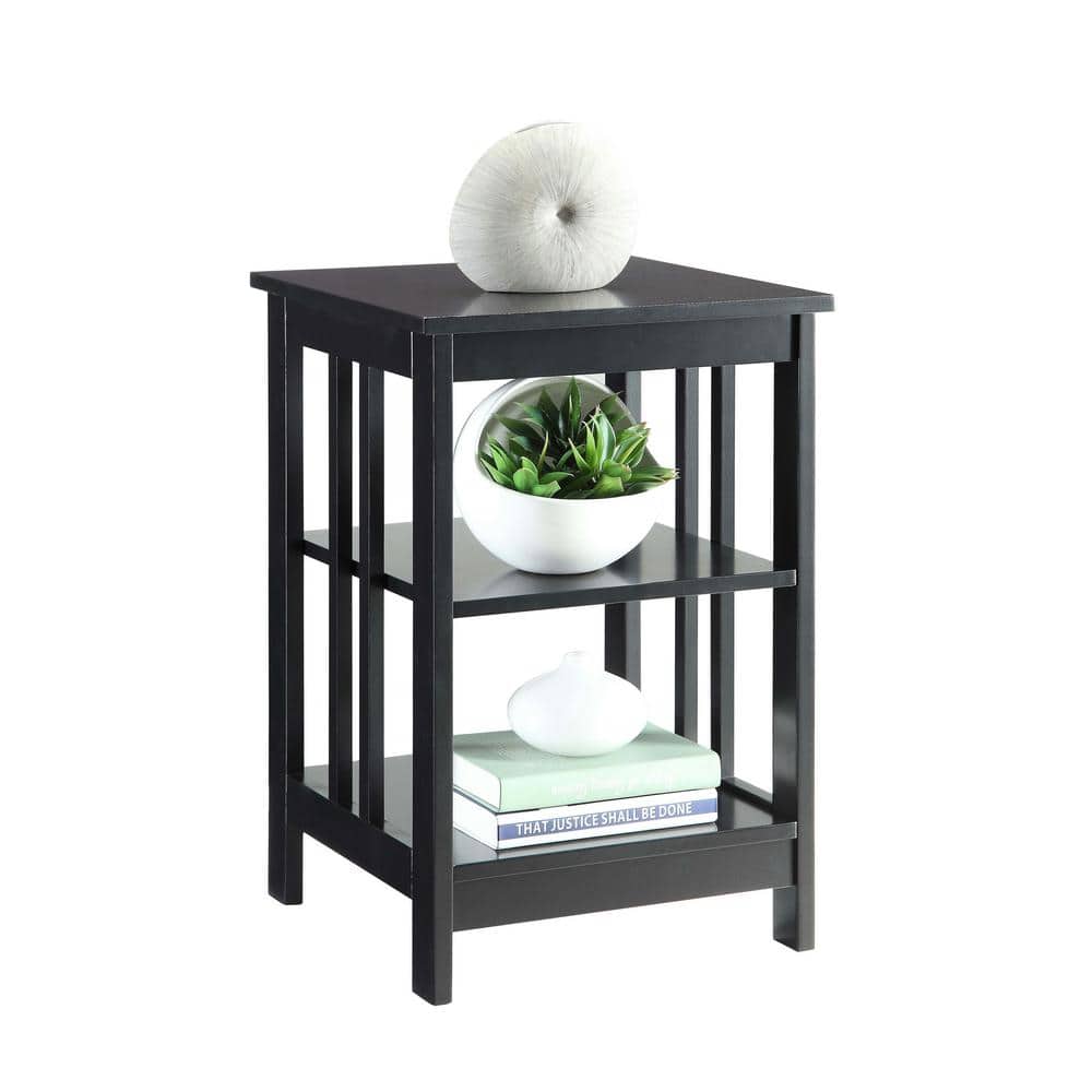 Black Rectangular Traditional Wood End Table with Shelves