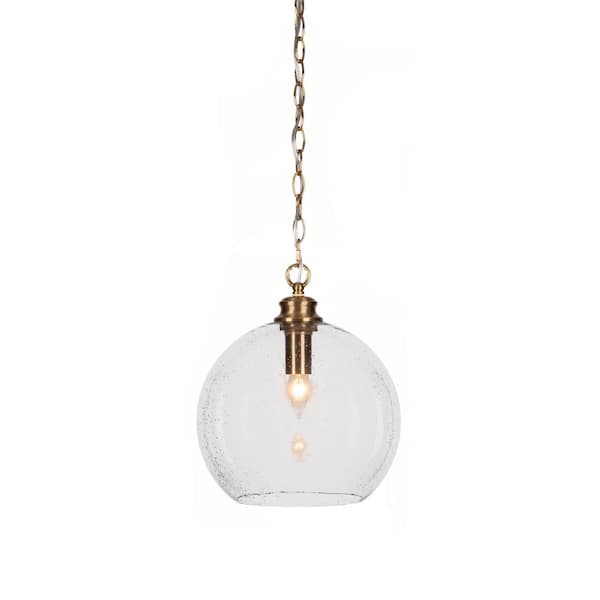 Unbranded Langdale 60-Watt 1-Light New Age Brass Shaded Pendant Light with 11.75 in. Clear Bubble Glass Shade, No Bulb Included