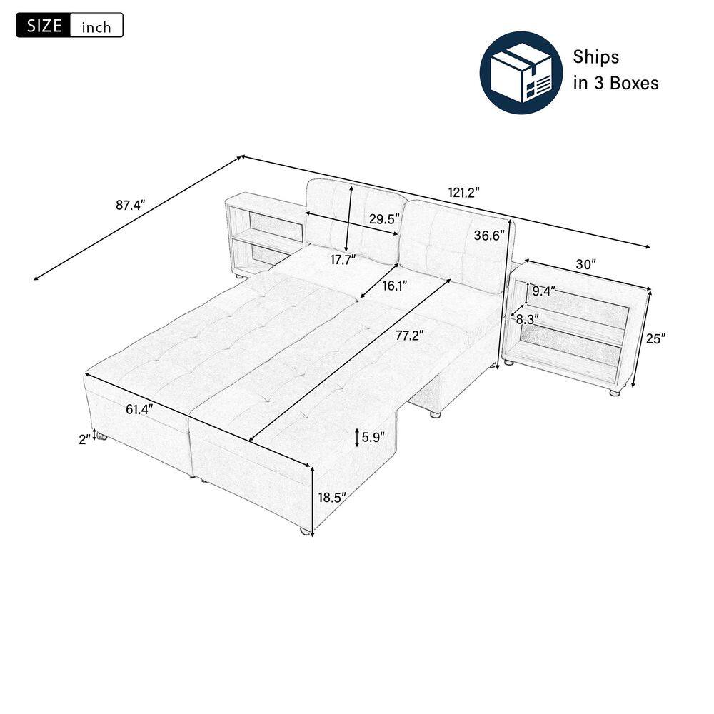 Diagram showing the dimensions of the sofa bed.