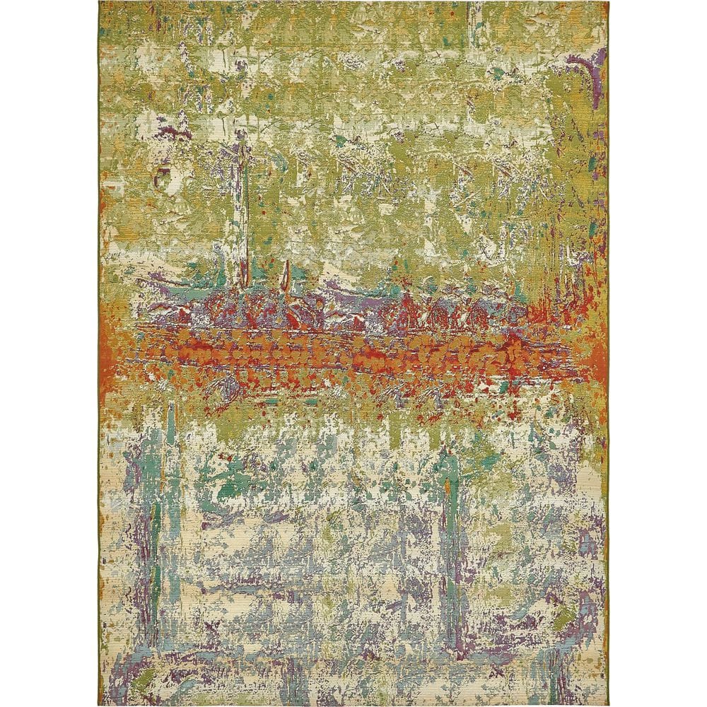 Colorful Abstract Synthetic Outdoor Rectangular Rug 8' x 11'