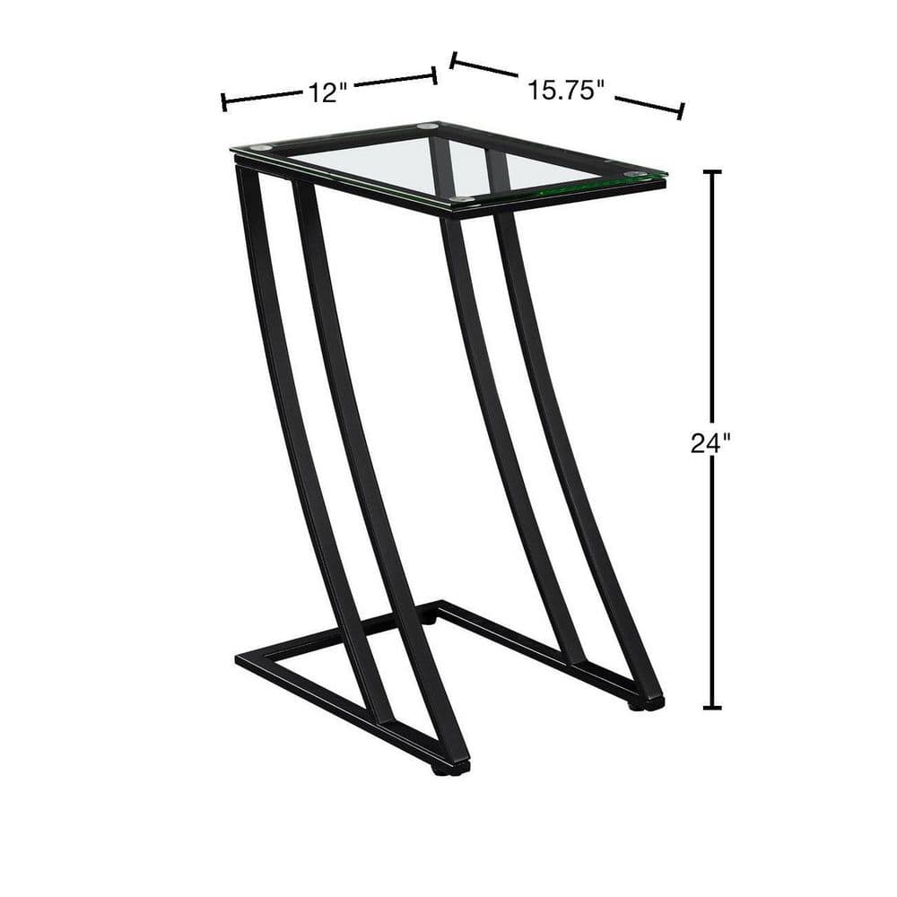 Sleek 24" Black Metal and Clear Tempered Glass Accent Table