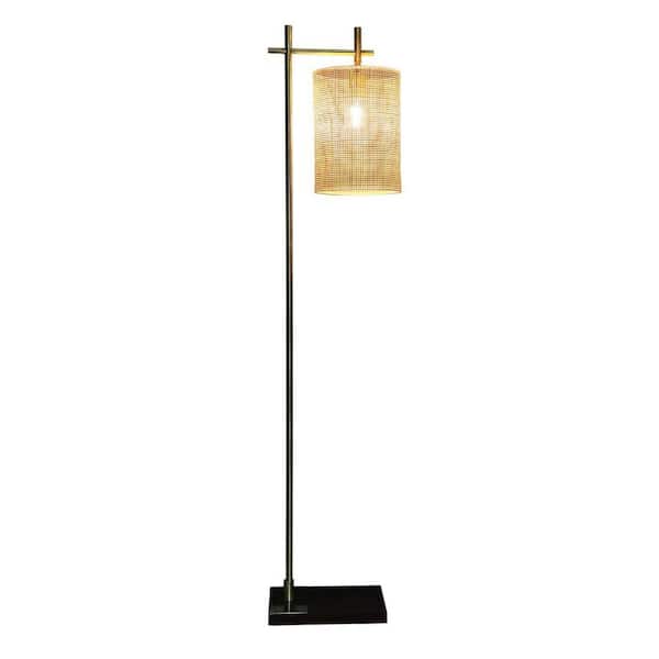 Avex 59 in. Gold Modern 1-Light Standard Floor Lamp with Bamboo Cylinder Shade