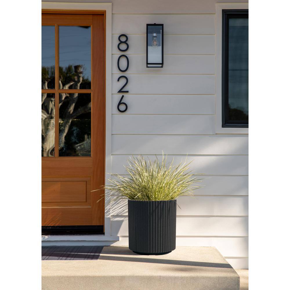 Veradek Mason 16" Black Plastic-Stone Round Outdoor Planter