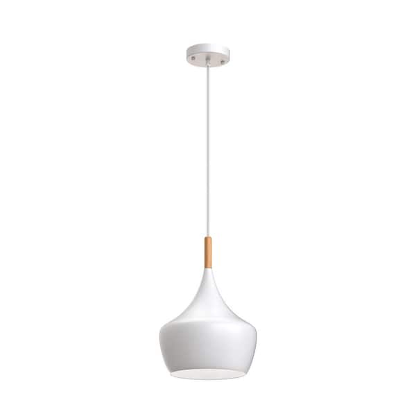 1-Light Industrial Farmhouse Hanging White Pendant Ceiling Light with Metal Dome Shade for Kitchen Island Dining Room