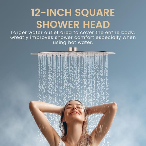 Rainfull 9-Spray 12 in. Wall Mount Round Dual Shower Head and Handheld Shower Head with Filter 2.5 GPM in Brushed Nickel