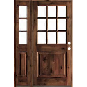 50 in. x 80 in. Alder 2 Panel Left-Hand/Inswing Clear Glass Red Mahogany Stain Wood Prehung Front Door w/Left Sidelite