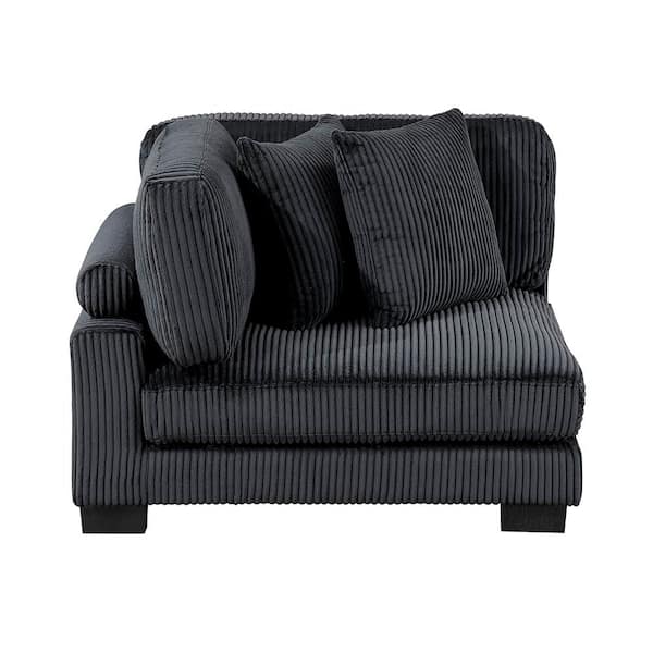 Lazzara Turbo Black Corduroy Upholstery Corner Seat Arm Chair