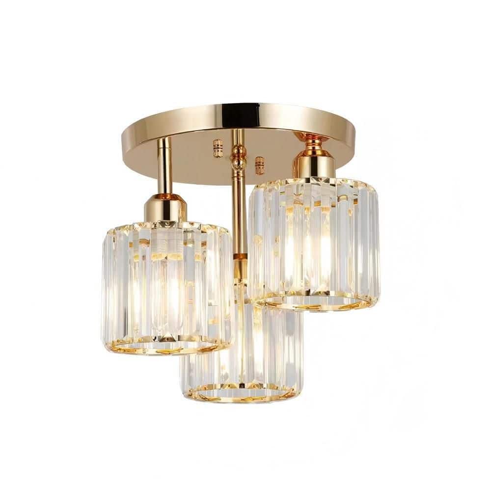 10.6 in. 3-Light Golden Crystal Selectable LED Ceiling Light, Semi Flush Mo