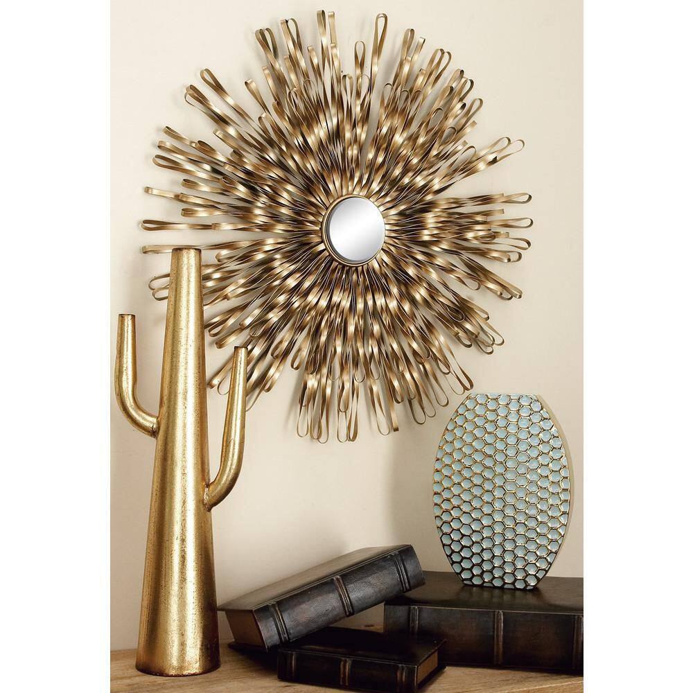 Gold Sunburst Round Metal Wall Mirror Set